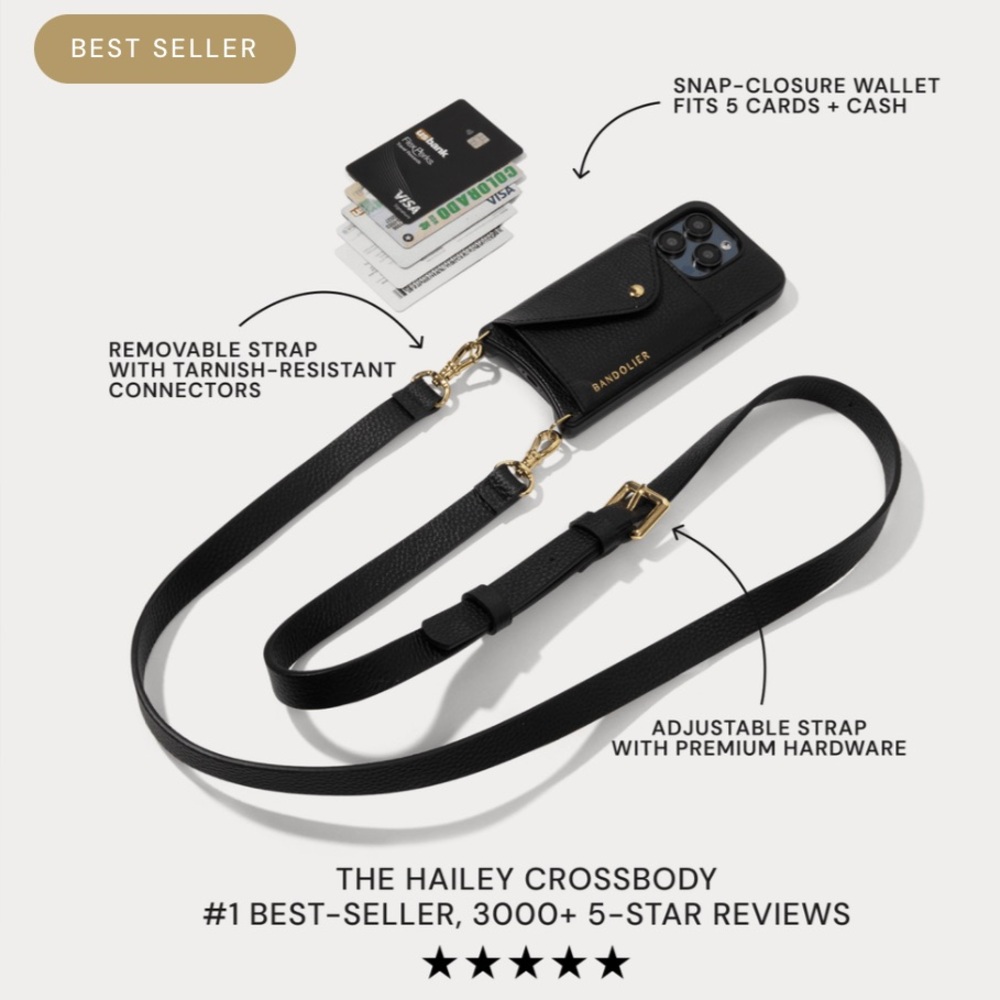 Bandolier Black Leather Crossbody Phone Case - Picture 4 of 12